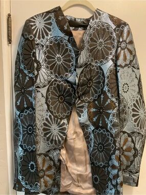Haider Ackermann Metallic Floral Brocade Blazer in Blue & Brown